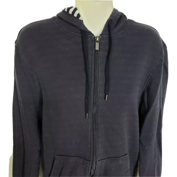 Michael Kors Womens Hoodie Size Medium Full Zip Navy Blue Cotton Pockets Ribbed - Picture 3 of 12